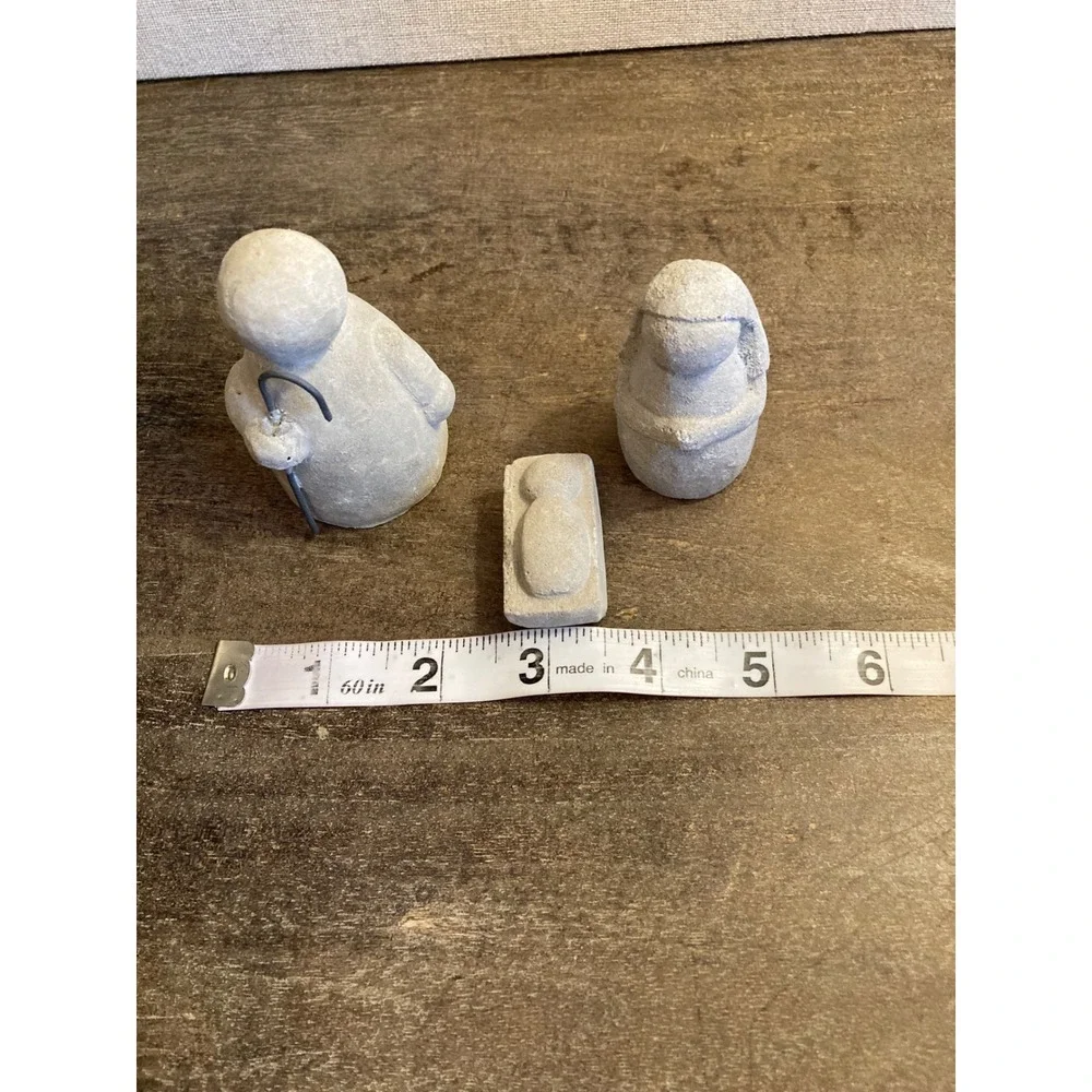 Minimalist Stone Nativity Set 3 Piece Primitive Grey Holy Family Figurines